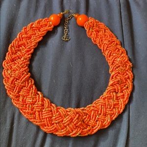 Orange braid bead bib necklace